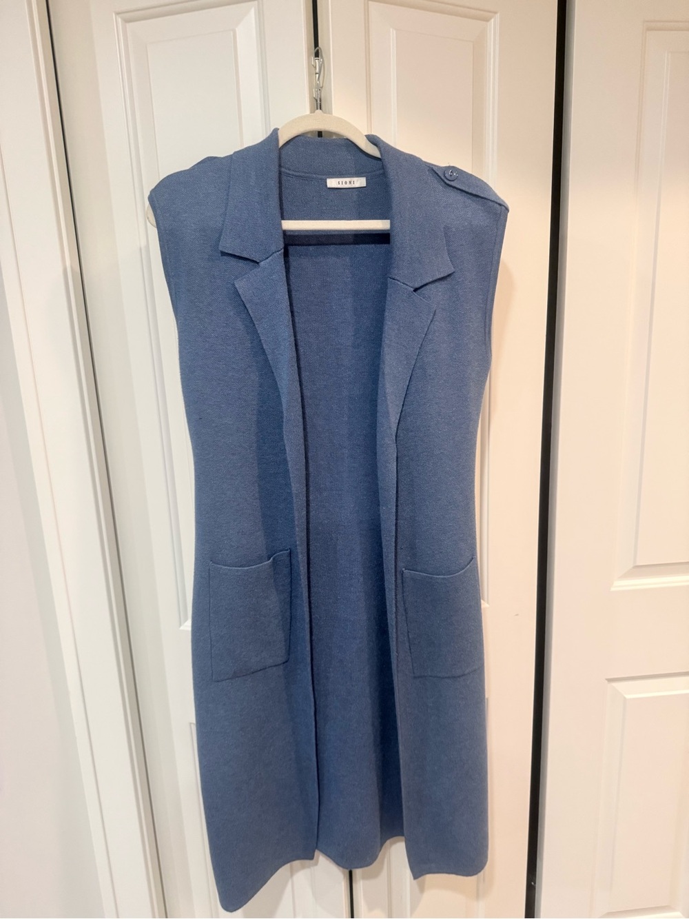 Sioni Dusty Blue Sleeveless Long Knit Vest